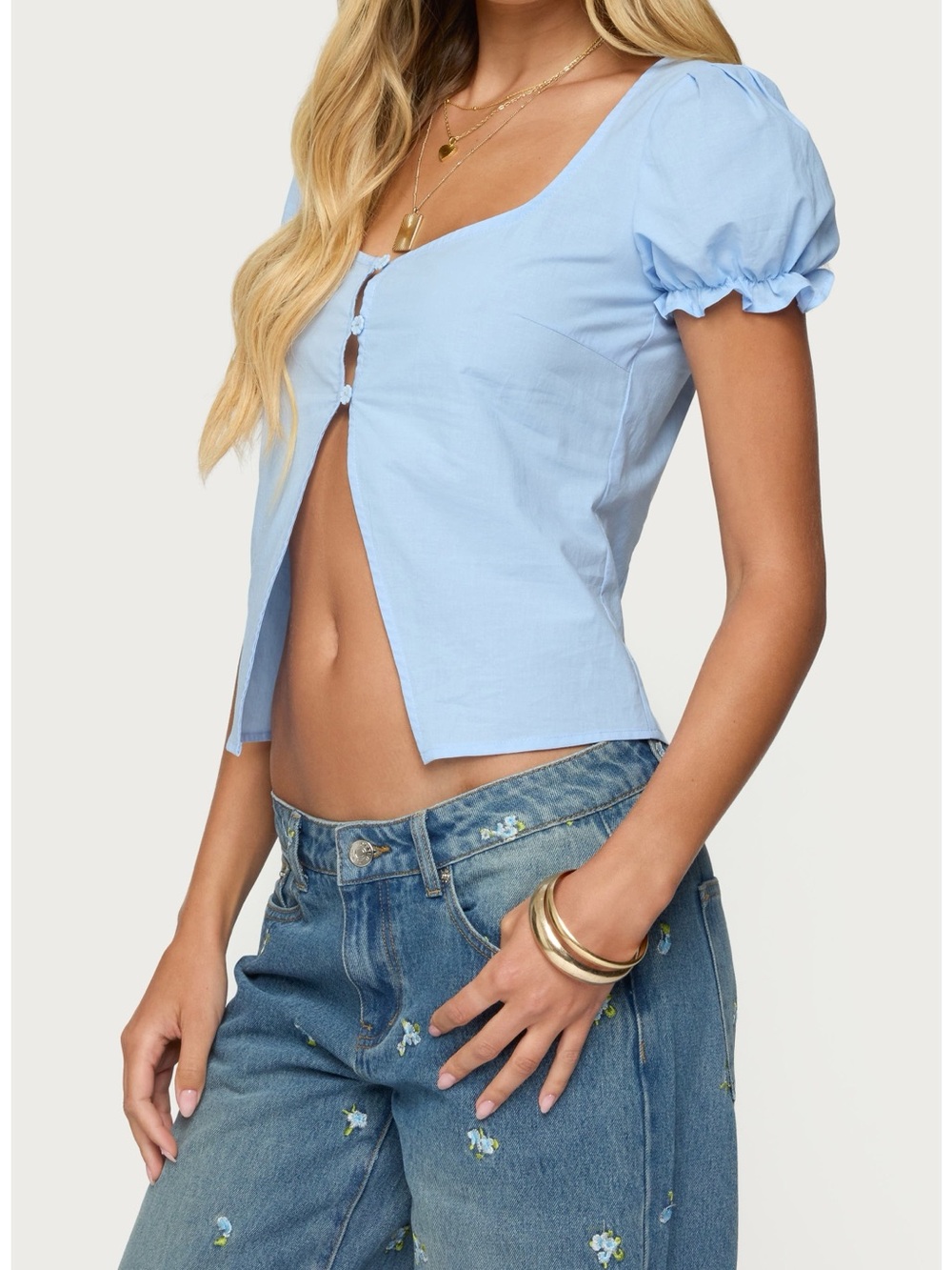 EDIKTED Dorothea Split Front Cotton Top Size SMALL